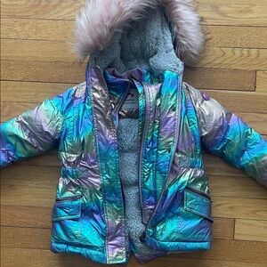 Appaman Iridescent Hooded Jacket with Faux Fur Trim